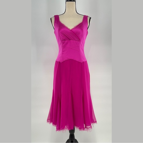 Cynthia Steffe 100% Silk Fuchsia Midi Dress – Size 6 - Picture 1 of 16